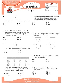 ilkokul 1. Sınıf Genel Tekrar Testleri 